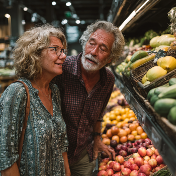 Щаслива пожила пара готує здорову їжу